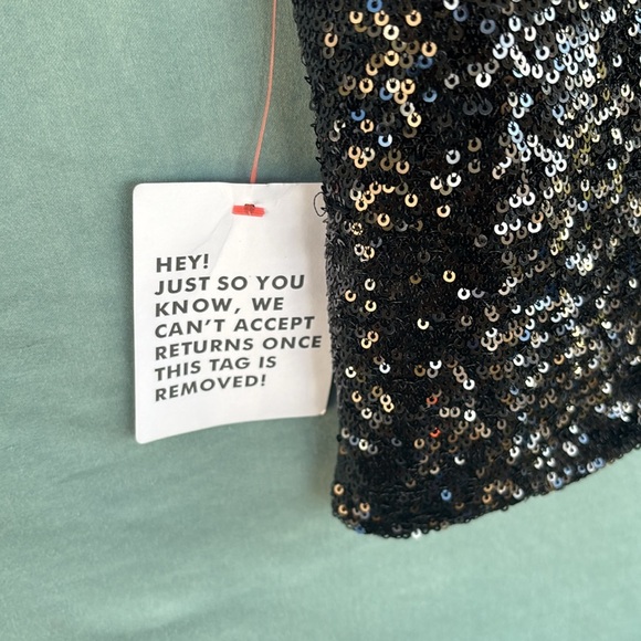 NWOT ASOS LUXE halterneck wire lace shoulder mini dress in black sequin, 4 - Picture 6 of 12